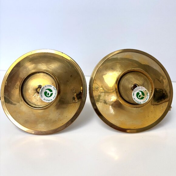 Vintage Pair Brass Pineapple Candle Stick Holder Chamberstick with Finger Ring - Picture 2 of 9